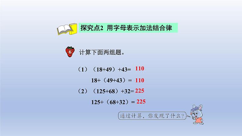 2024四年级数学下册第2单元用字母表示数第3课时用字母表示加法运算定律课件（冀教版）第7页