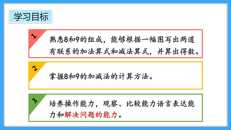 【新教材】人教版一年级上册2.2.5《8和9的加、减法》PPT课件第2页