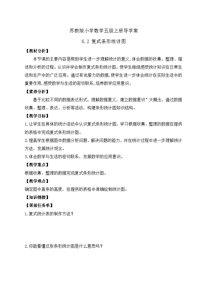 【核心素养】苏教版数学五年级上册-6.2 复式条形统计图（课件+教案+导学案+习题）01