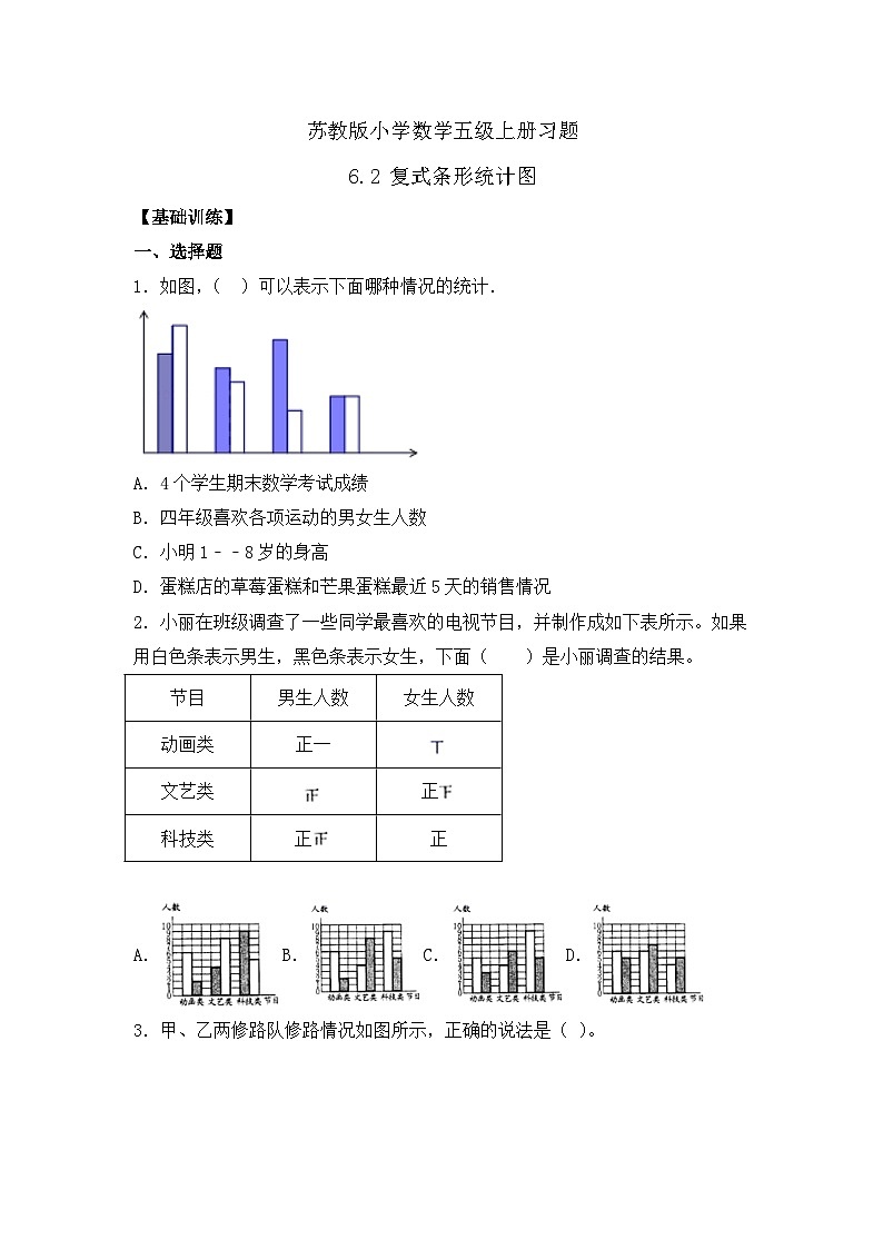 【核心素养】苏教版数学五年级上册-6.2 复式条形统计图（课件+教案+导学案+习题）01