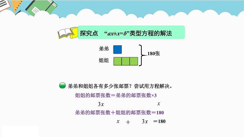 2024五年级数学下册第7单元用方程解决问题第1课时邮票的张数课件（北师大版）第4页