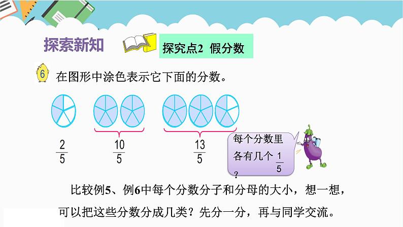 2024五年级数学下册第4单元分数的意义和性质第4课时真分数和假分数课件（苏教版）第6页