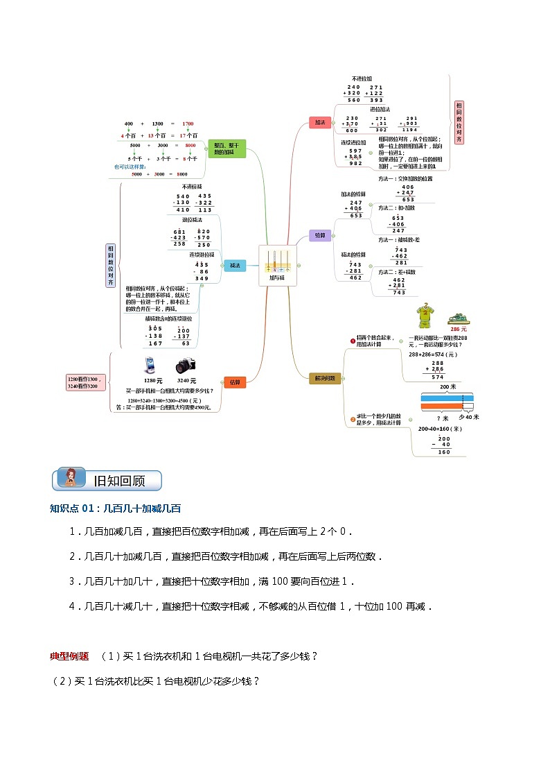 （温故知新）专题05 加与减-最新二升三数学暑假衔接培优讲义（导图+知识点+易错点+真题卷）北师大版02