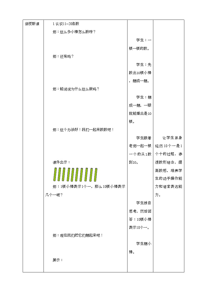 人教版数学一年级上册6.1《11-20各数的认识》教学设计02