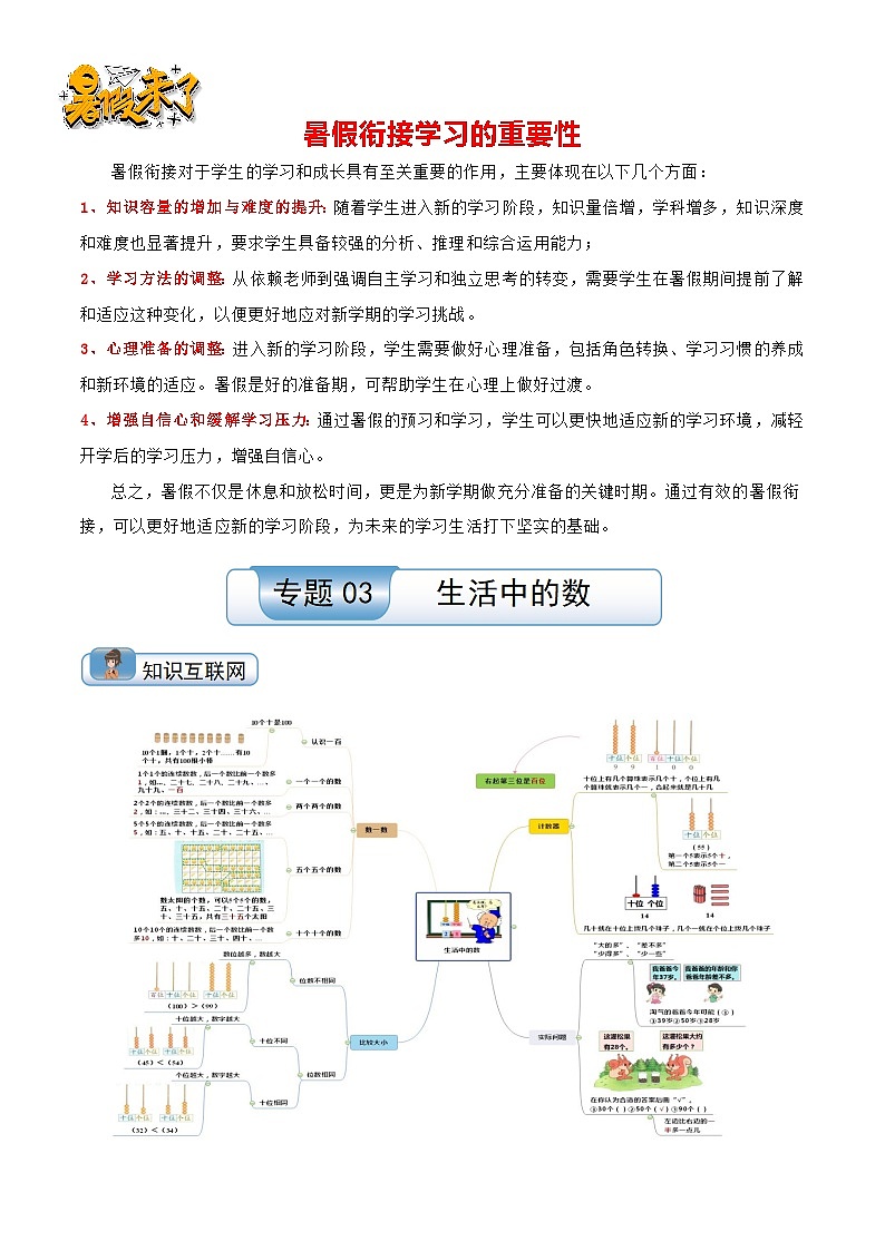专题03 生活中的数-【温故知新】最新一升二数学暑假衔接培优讲义（导图+知识点+易错点+真题卷）北师大版01