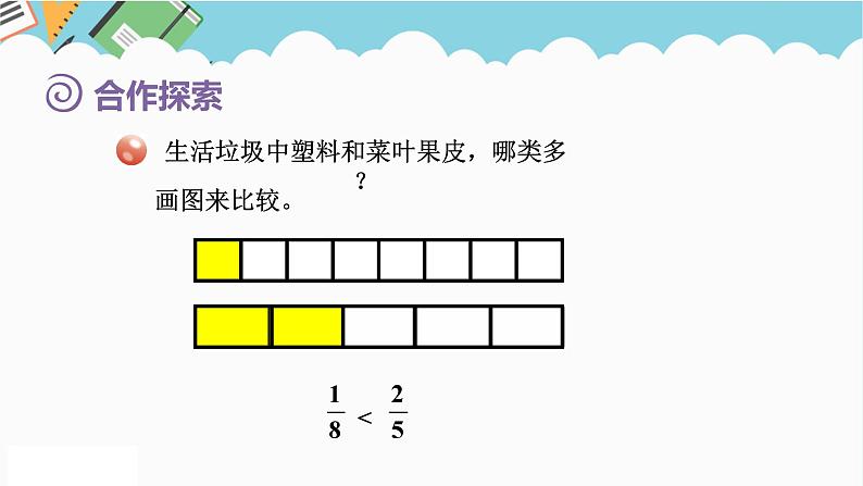 2024五年级数学下册第5单元关注环境__分数加减法二第1课时异分母分数大小的比较课件（青岛版六三制）第5页