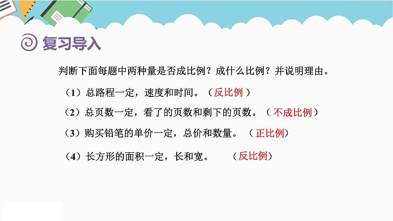 2024六年级数学下册第4单元比例第11课时用反比例关系解决问题课件（人教版）第2页