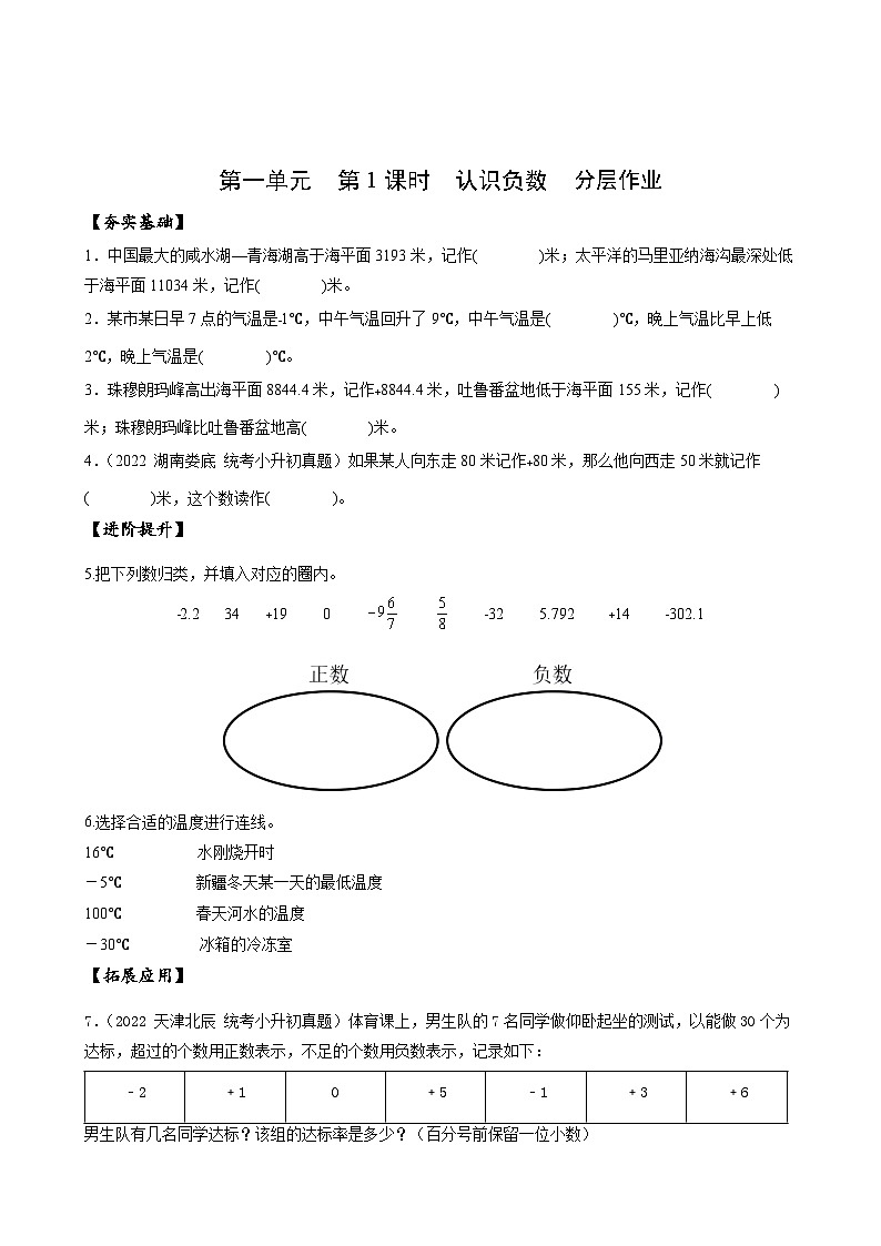 【核心素养】苏教版数学五年级上册 第1单元第1课时 认识负数 教学课件+同步教案+同步练习01