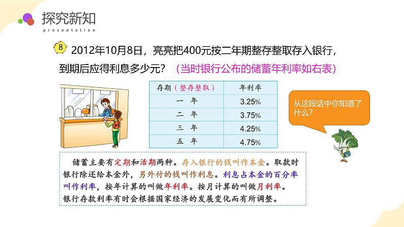 【核心素养】苏教版数学六年级上册 第六单元 第8课时  利息问题 （教学课件）第8页