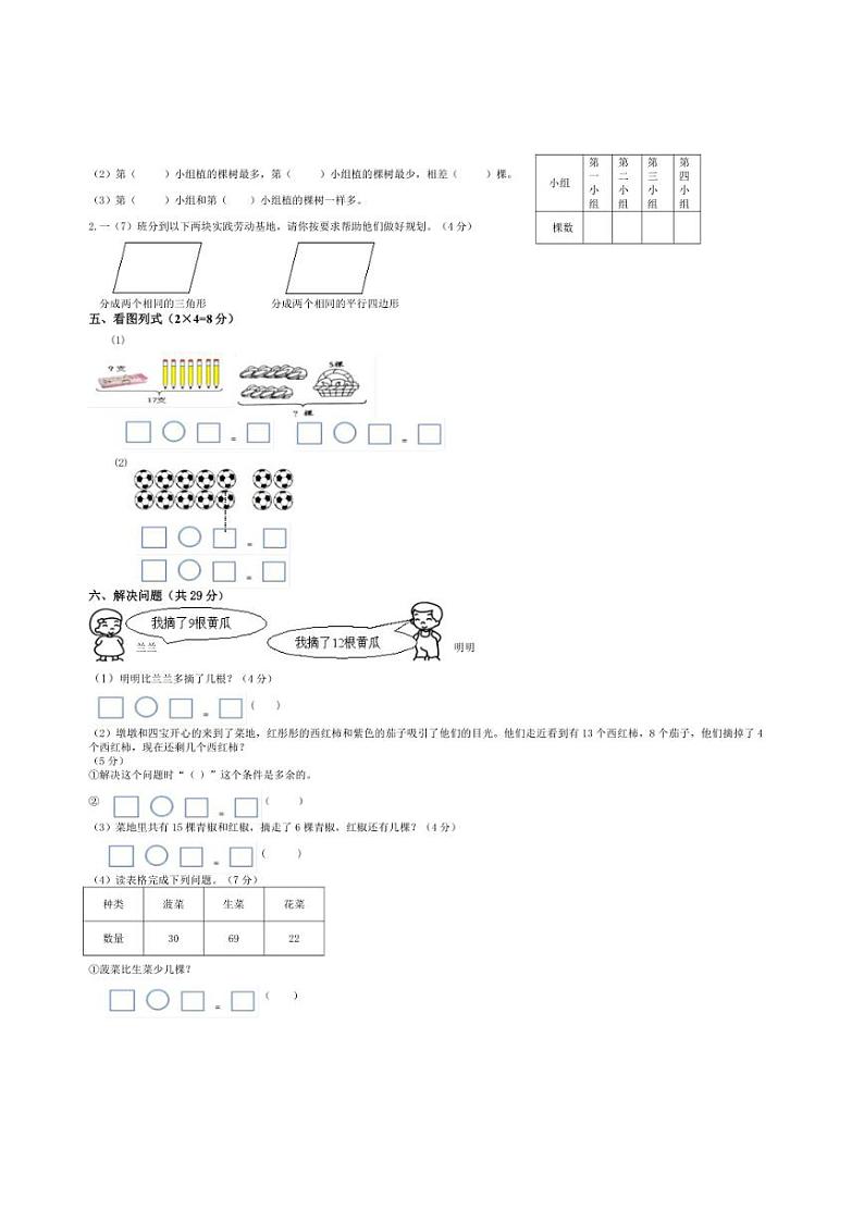 [数学][期中]河南省郑州市二七区2023～2024年一年级下学期数学期中测试卷(有答案)02
