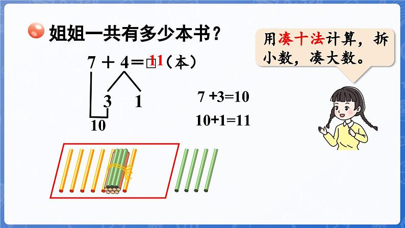 第5单元   我爱读书——20以内的进位加法 信息窗3   7、6加几（课件）-2024-2025学年一年级上册数学青岛版（2024）第6页