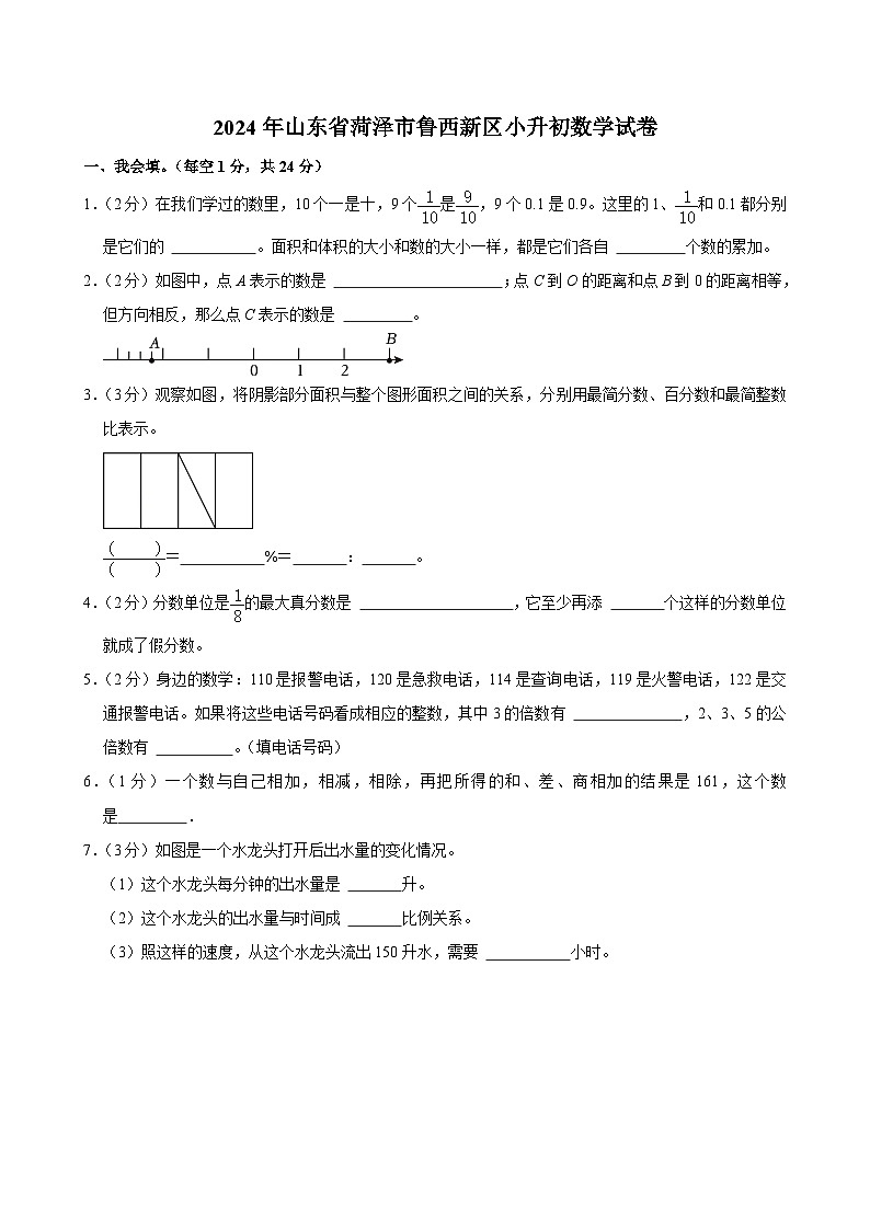 2024年山东省菏泽市鲁西新区小升初数学试卷01