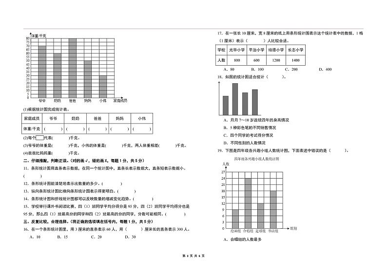 【A3原卷】第七单元条形统计图素养测评卷03