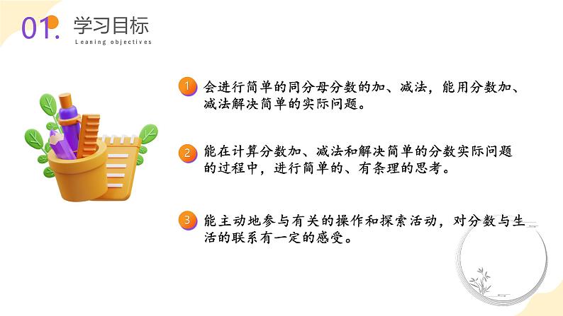 苏教版三年级上册数学 教学课件）第七单元第三课时 简单的分数加减法第2页