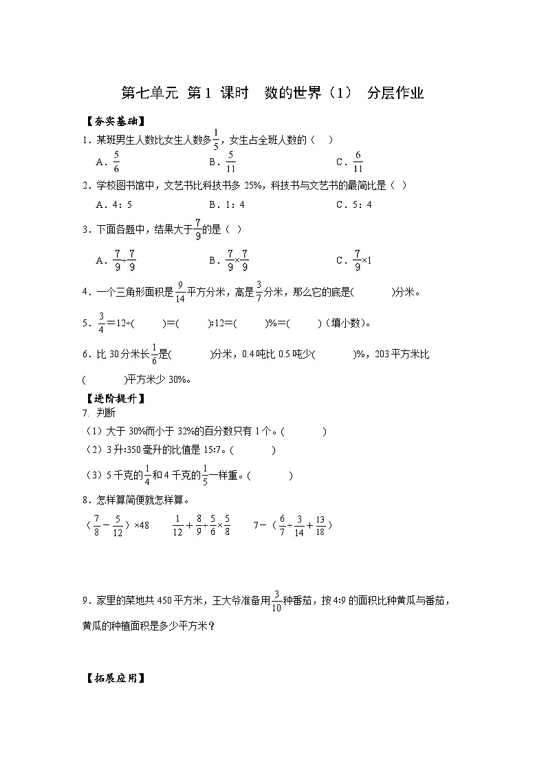 苏教版六年级数学上册 第七单元 整理与复习 《数的世界（1）》课件+教案+学习任务单+分层作业01