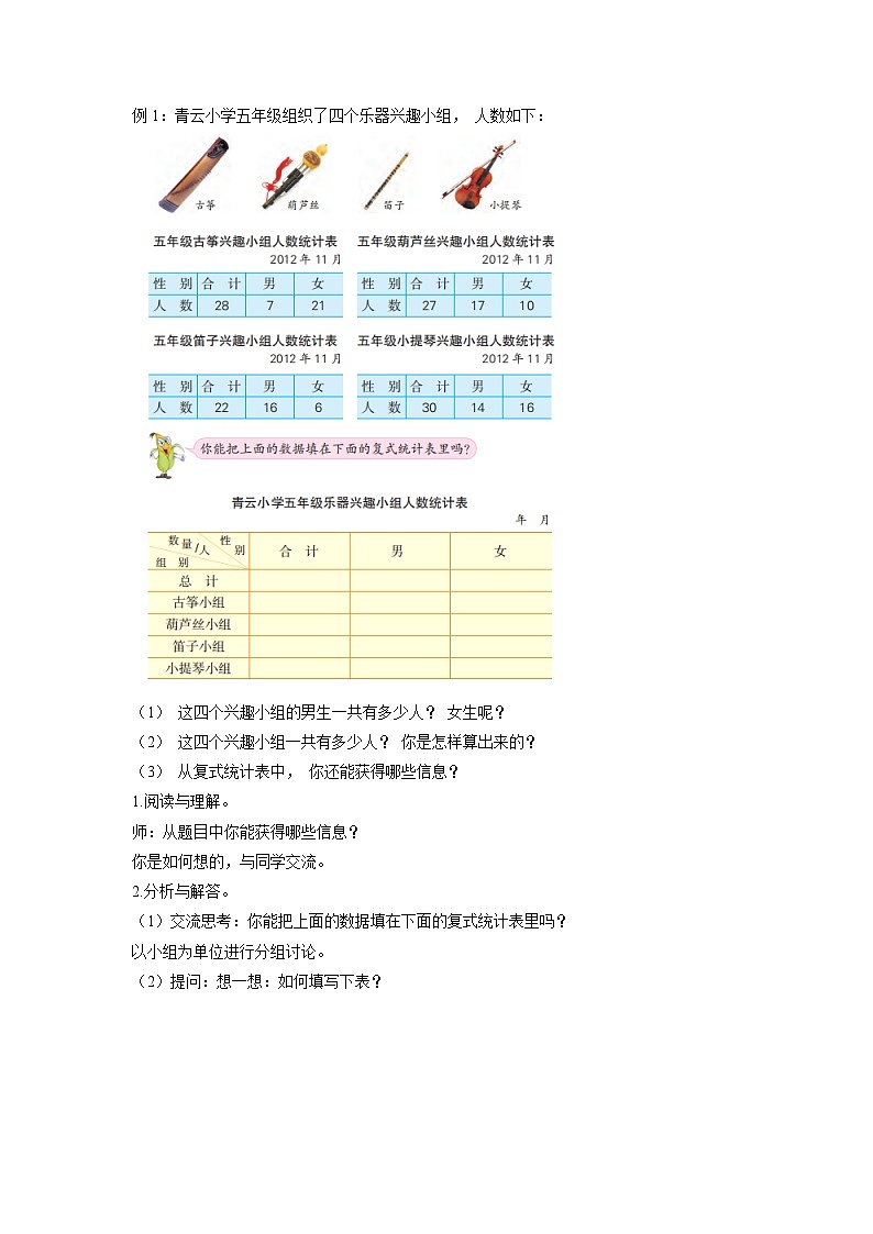 苏教版五年级数学上册 第六单元 第一课时《复式统计表》课件+教案+分层作业02