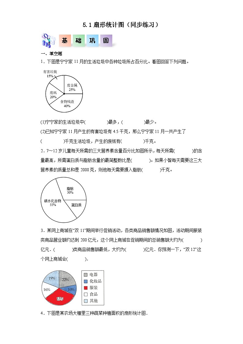 北师大版六年级数学上册 5.1《扇形统计图》练习-第1页