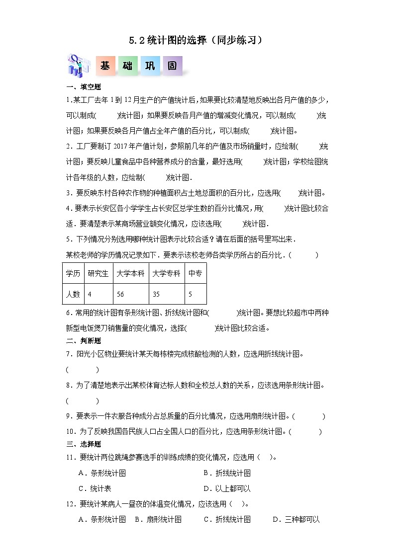 北师大版六年级数学上册 5.2《统计图的选择》课件+练习01