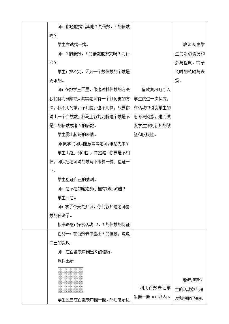 北师大版小学数学五上 3.2《探索活动：2，5的倍数的特征》教案第2页