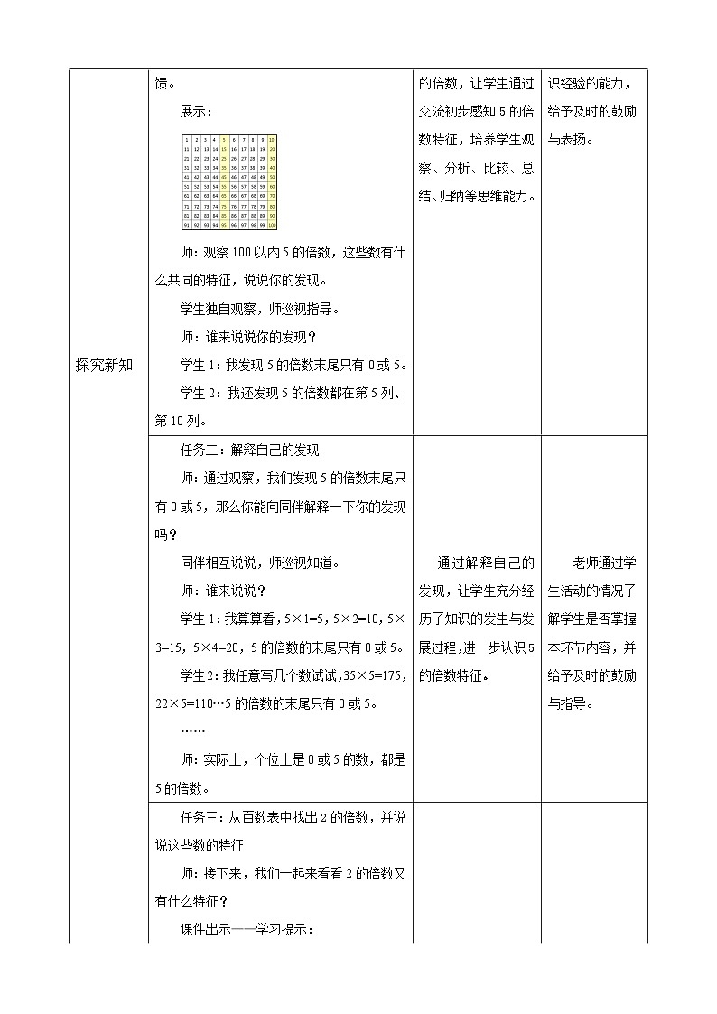 北师大版小学数学五上 3.2《探索活动：2，5的倍数的特征》教案第3页