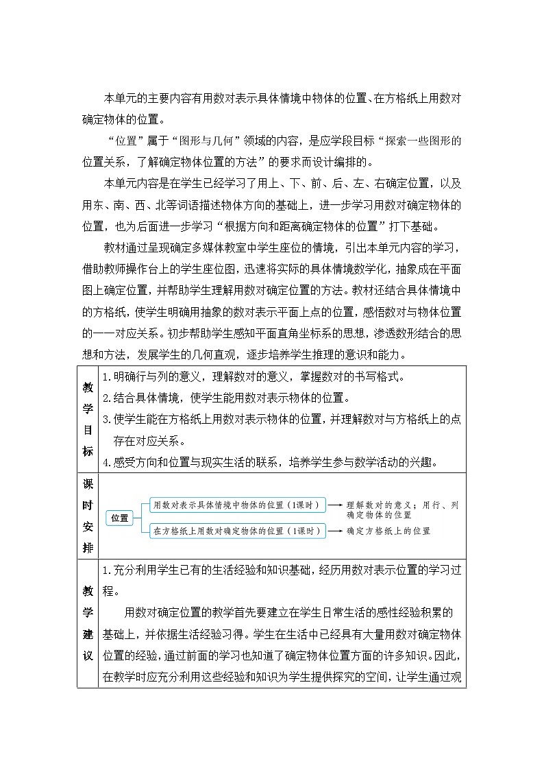 人教版数学五年级上册第1课时用数对表示具体情境中物体的位置教案01