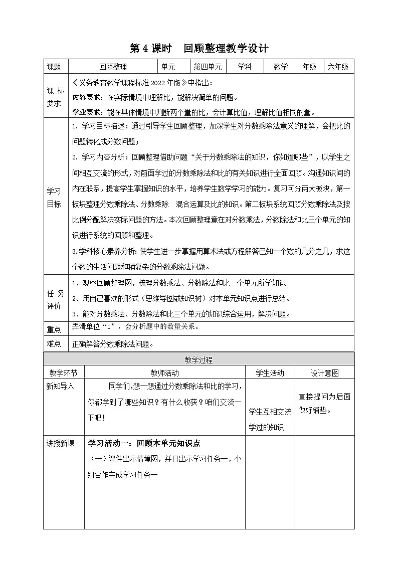 青岛版（六三制）数学六上4.4《回顾整理》课件+教案01