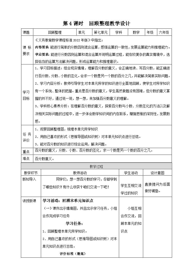 青岛版（六三制）数学六上7.4《回顾整理》课件+教案01