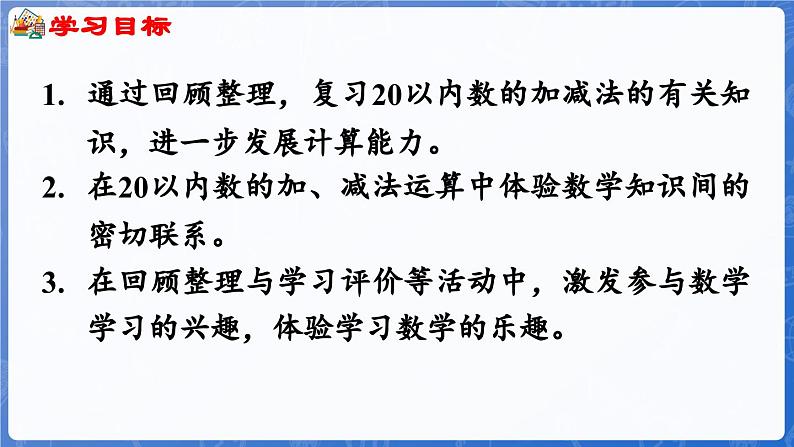 第6单元  期末复习 第2课时 20以内数的加、减法（课件）-2024-2025学年一年级数学上册冀教版02