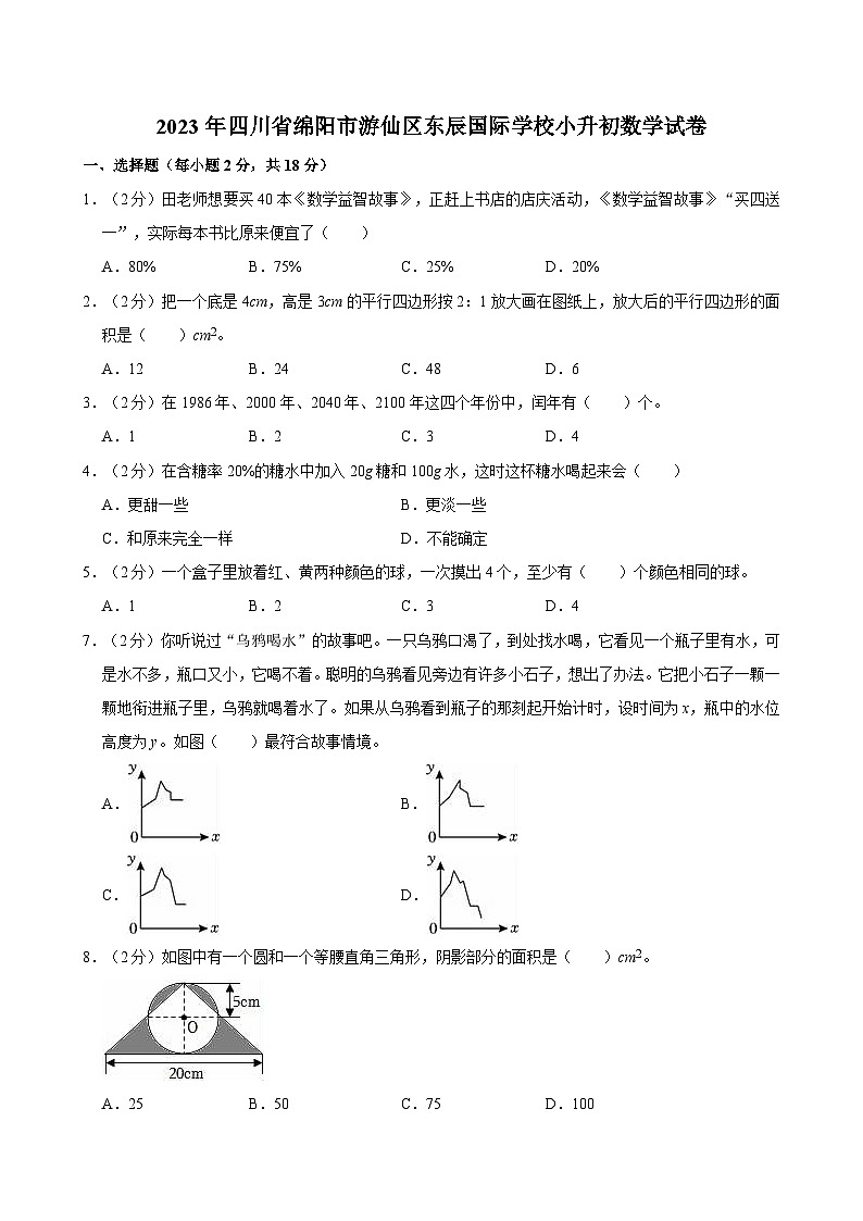 2023年四川省绵阳市游仙区东辰国际学校小升初数学试卷01