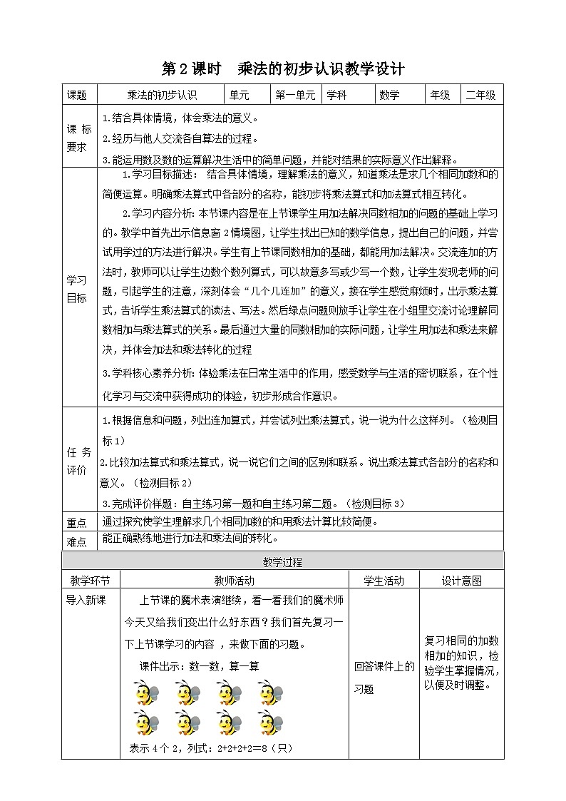 青岛版（六三制）数学二上1.2《乘法的初步认识》课件+教案01