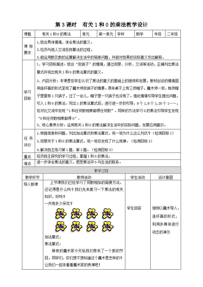 青岛版（六三制）数学二上1.3《有关1和0的乘法》课件+教案01