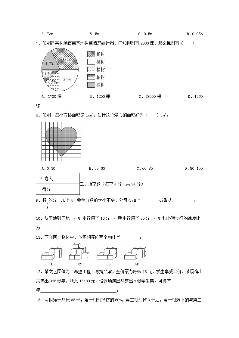 2022-2023学年浙江省杭州市江干区六年级下册期中数学试卷及答案第2页