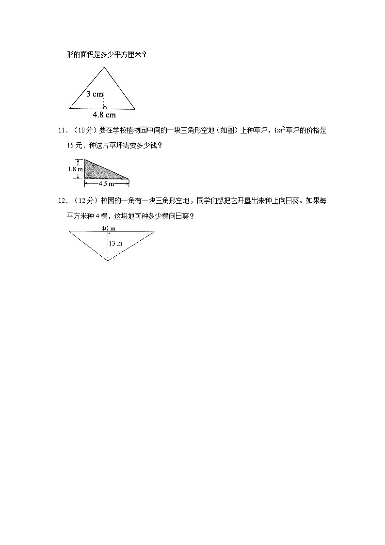 人教新版五年级上册《6.2 三角形的面积》同步练习卷02