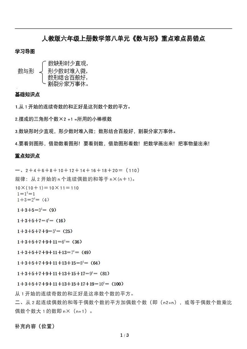 人教版数学六年级上册第八单元《数与形》讲义教案01