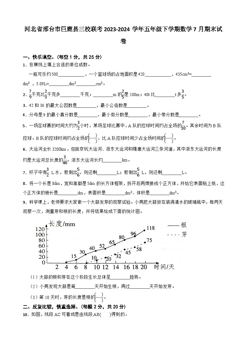 河北省邢台市巨鹿县三校联考2023-2024学年五年级下学期数学7月期末试卷01