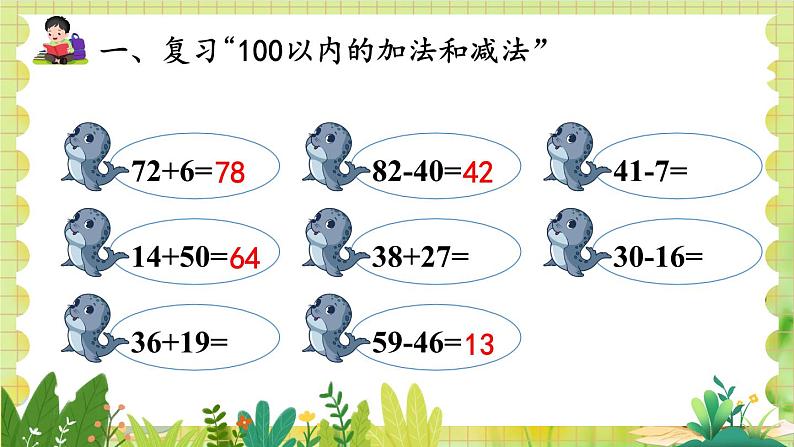 人教版数学2年级上册 第9章 第1课时 100以内的加法和减法 ppt课件+教案06