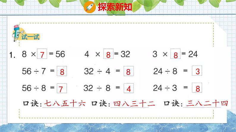 冀教版小学数学二年级上册  7.9  用8的乘法口诀求商 课件第7页