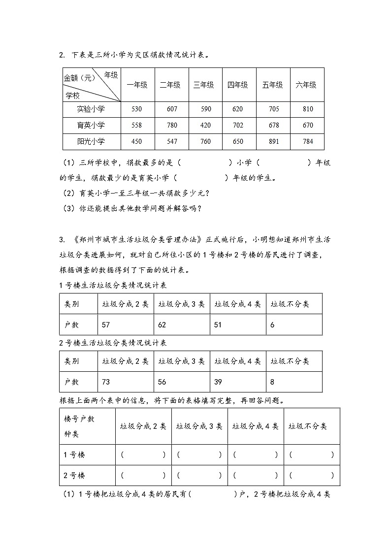 人教版三年级数学下册期末复习专题四：统计与广角—复式统计表与搭配篇(原卷版+解析)03