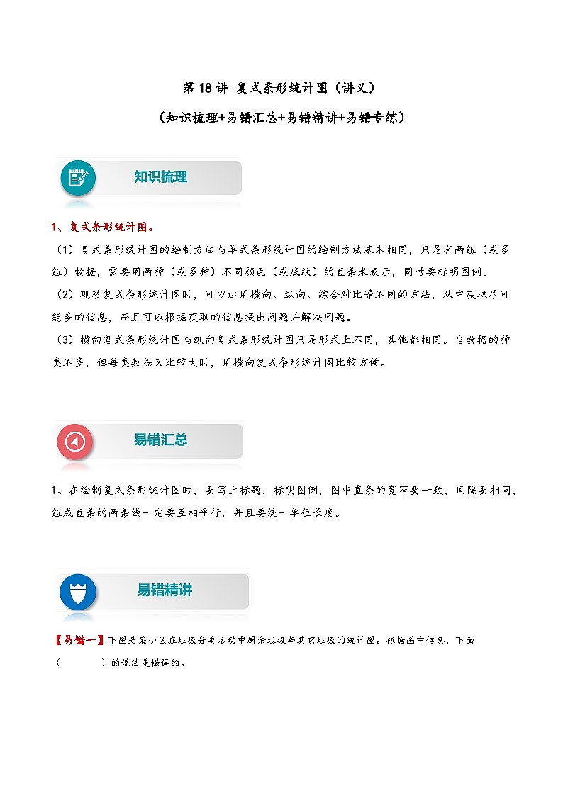 人教版四年级数学下册易错题精编讲义第18讲 复式条形统计图（附答案）01