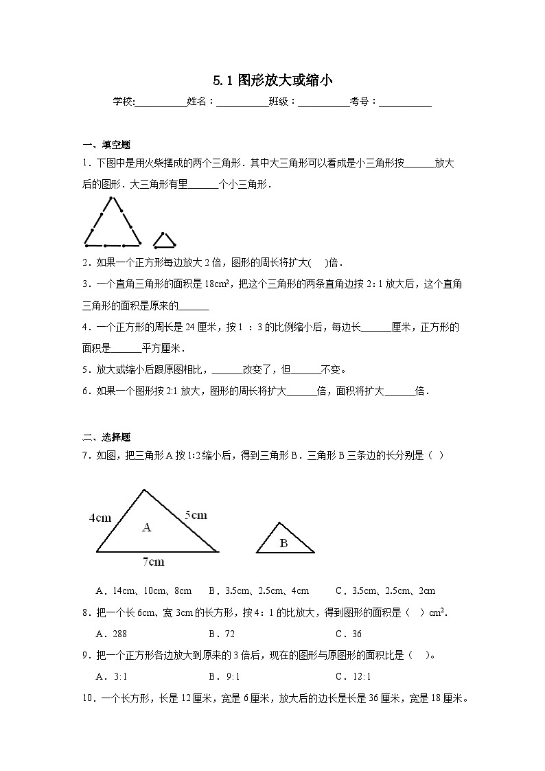 5.1图形放大或缩小基础练习  西师大版数学六年级上册01