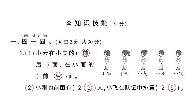 小学数学新苏教版一年级上册《生活中的位置》综合训练作业课件（2024秋）02