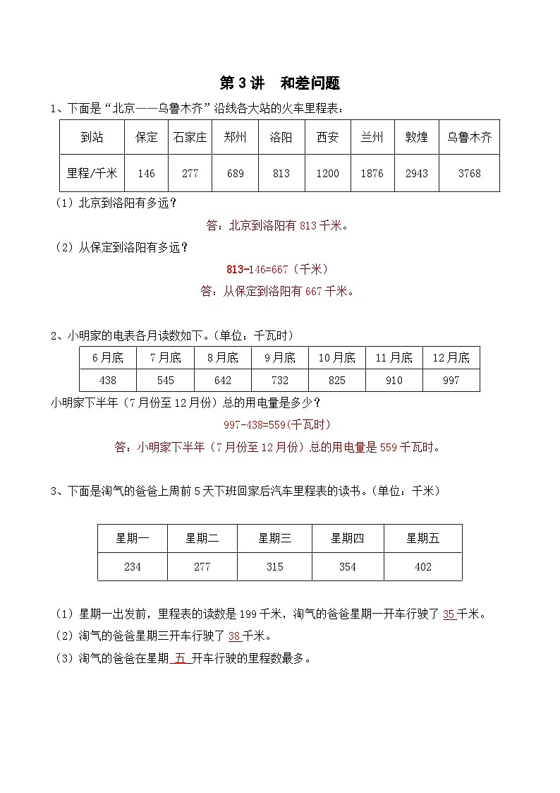 三年级上册秋季奥数培优讲义——3-03-和差问题2-入门测-教师01