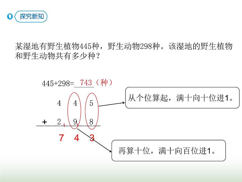 人教版三年级数学上册第四单元第二课时连续进位的三位数加法课时课件第7页