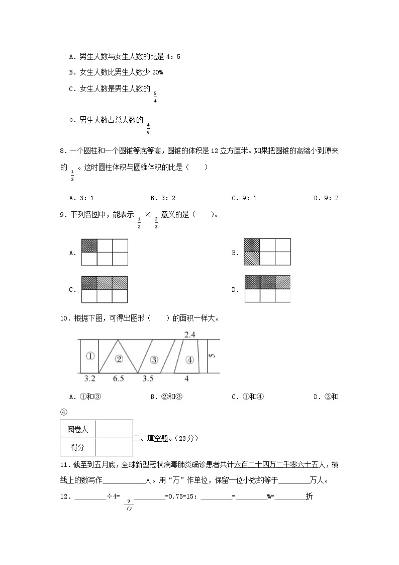 2020-2021学年浙江省温州市永嘉县六年级下册期末数学试卷及答案第2页