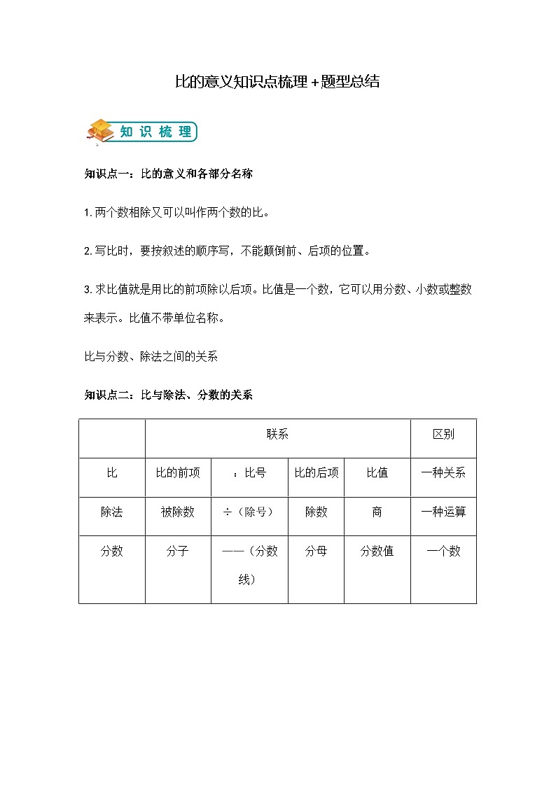 第三单元比的意义举一反题型总结（知识点+例题+变式题）教师版第1页