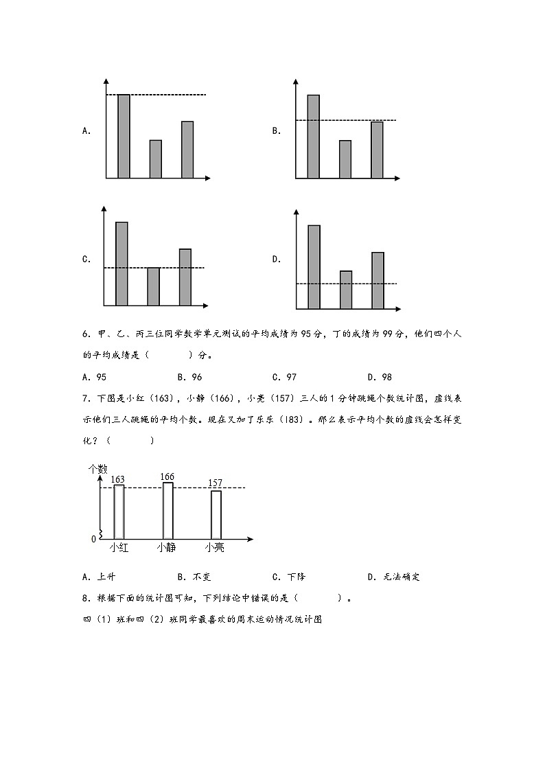 第八单元 平均数与条形统计图（B卷 能力提升练）四年级下册数学单元AB卷（人教版）02