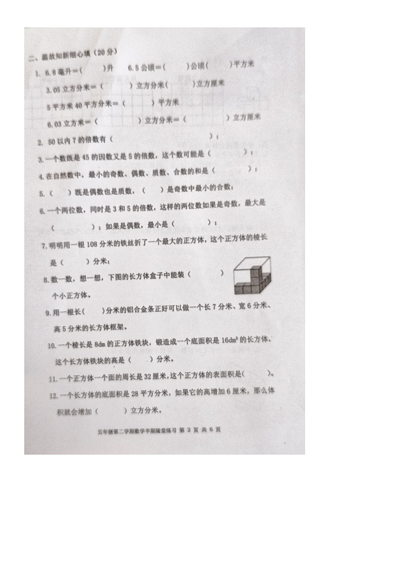 福建省龙岩市武平县2023-2024学年五年级下学期期中数学试卷02