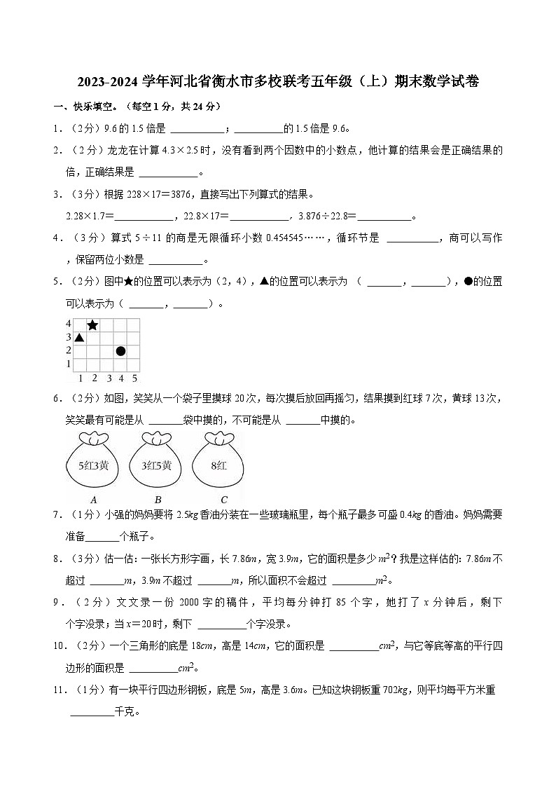 2023-2024学年河北省衡水市多校联考五年级（上）期末数学试卷01
