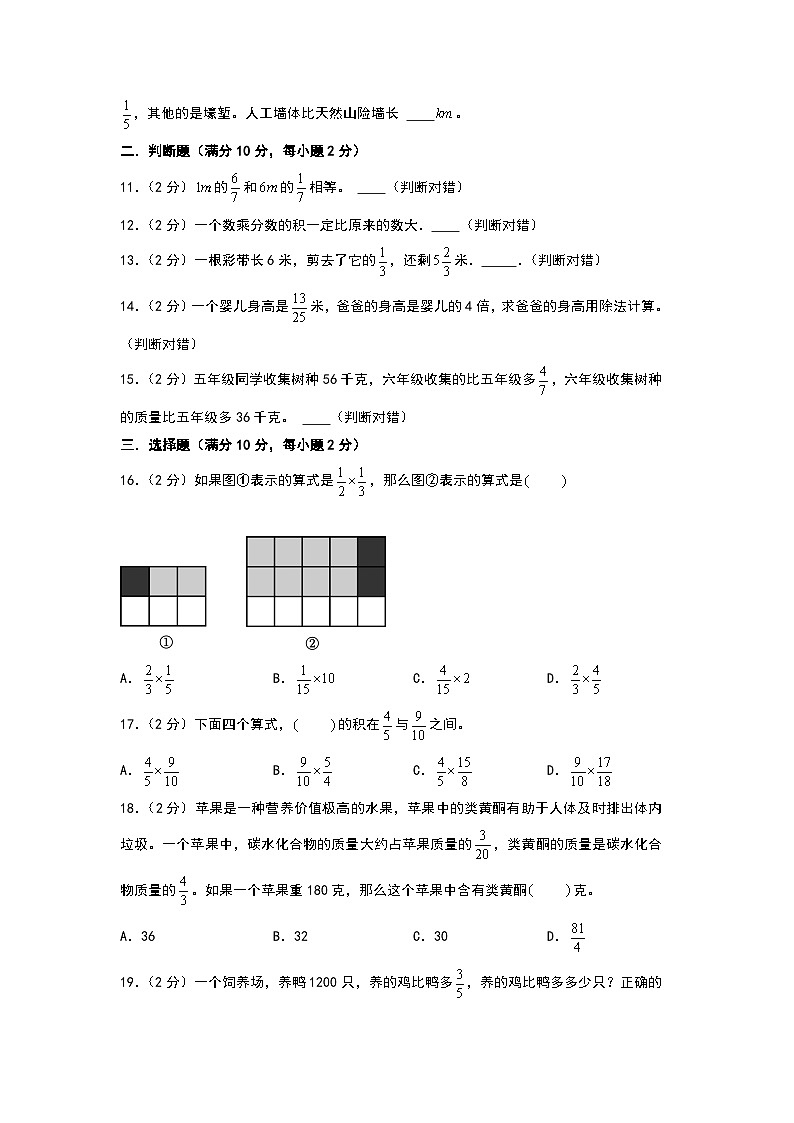 人教版2024-2025学年六年级上册数学易错专题（易错基础卷）第一单元分数乘法高频易错基础卷特训练习（原卷版+解析版）第2页