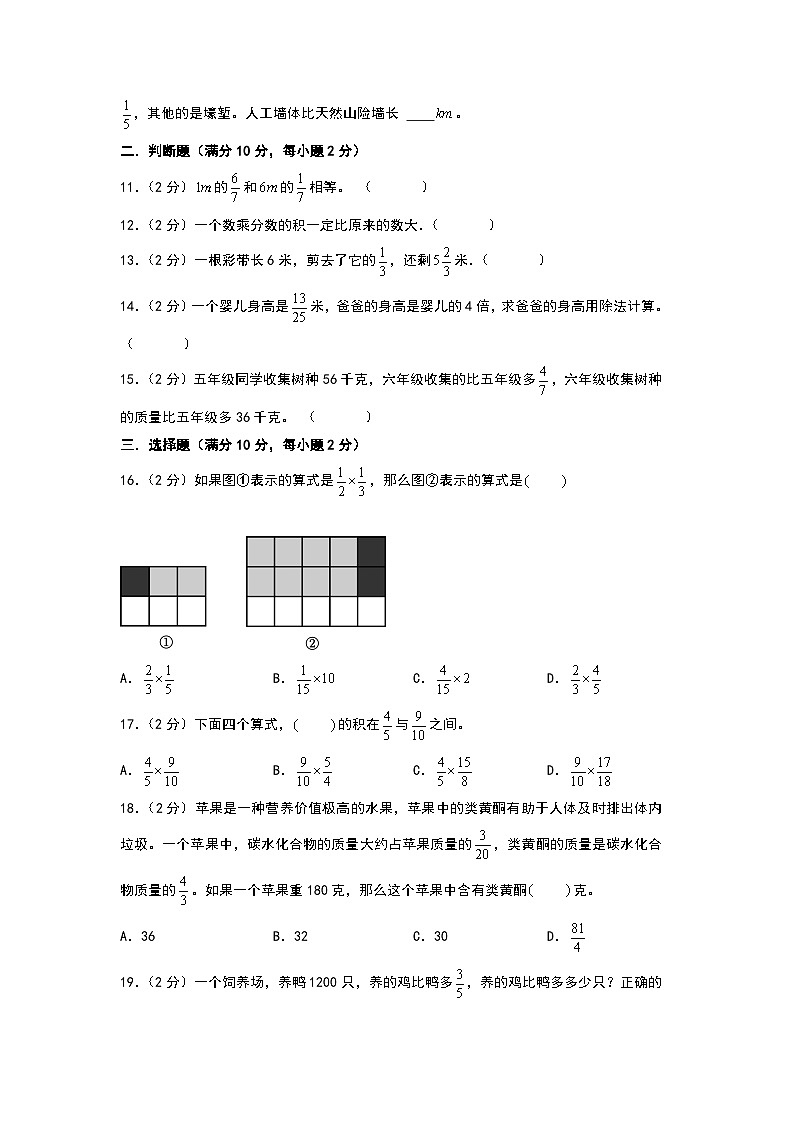 人教版2024-2025学年六年级上册数学易错专题（易错基础卷）第一单元分数乘法高频易错基础卷特训练习（原卷版+解析版）02